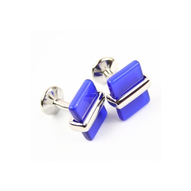 Langwerpige Manchetknopen Van Titanium En Blauwe Agaat Langwerpige Manchetknopen Van Titanium En Blauwe Agaat