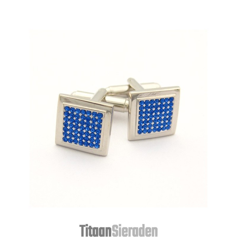 Titanium Vierkante Manchetknopen Met Blauwe Diamanten