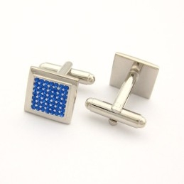 Titanium Vierkante Manchetknopen Met Blauwe Diamanten