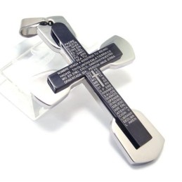 Mode Heren Zwarte Titanium Bijbel Kruis Hanger - Gratis Ketting