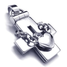 Te Openen Titanium Kruishanger Met Hart - Gratis Chian