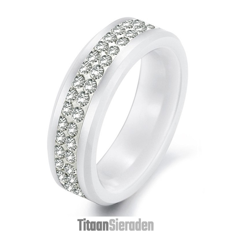 Hoogwaardige Witte Wolfraam Keramische Ring Met Strass