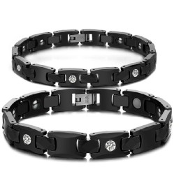 Bekend Om Zijn Hoogwaardige Zwarte Wolfraam Keramische Armband Met Strass Steentjes Voor Geliefden