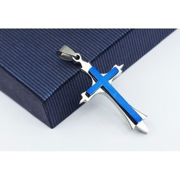 Stijlvolle Herenblauwe Titanium Kruishanger - Gratis Ketting