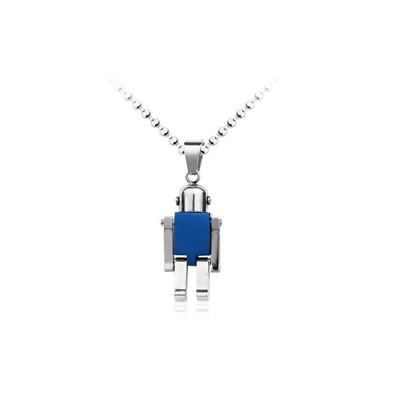 Schattige Blauwe Robotachtige Titanium Hanger Voor Heren - Gratis Ketting