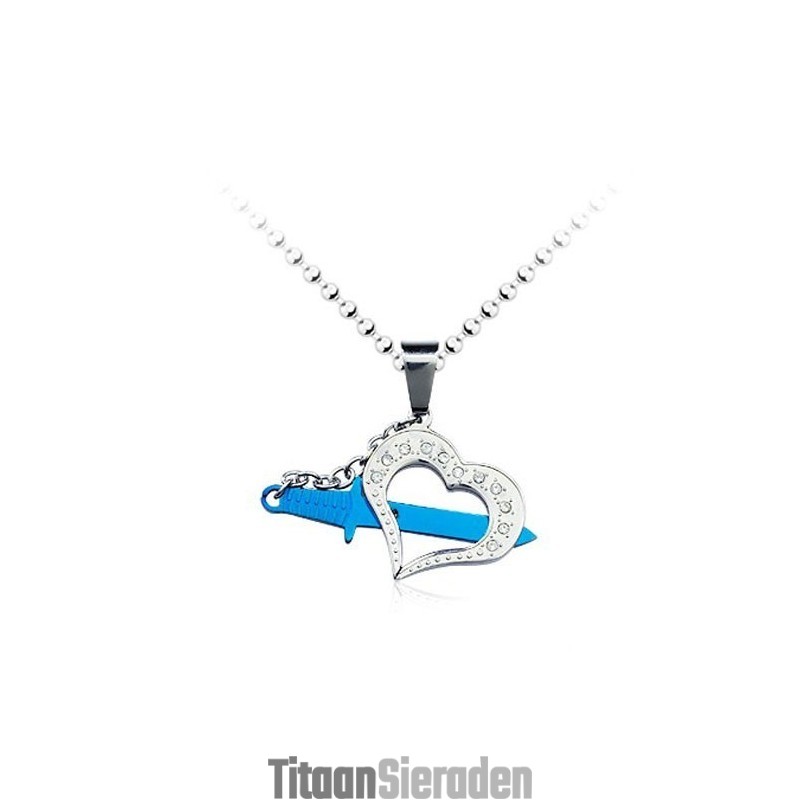 Stijlvolle Herenblauwe Titanium Liefdeshanger - Gratis Ketting Stijlvolle Herenblauwe Titanium Liefdeshanger - Gratis Ketting
