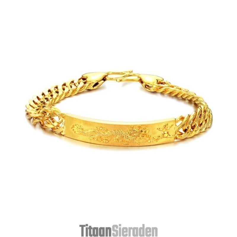 Compleet In Specificaties: 18K Vergulde Armband Met Mannelijk Drakenpatroon Compleet In Specificaties: 18K Vergulde Armband Met Mannelijk Drakenpatroon