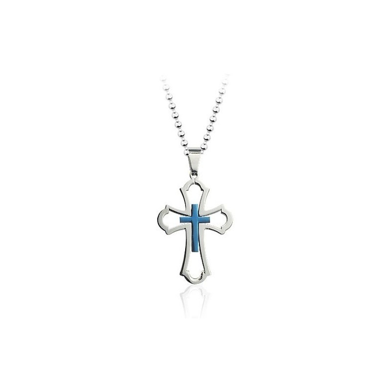 Mooie Holle Blauwe Titanium Kruishanger Voor Heren - Gratis Ketting Mooie Holle Blauwe Titanium Kruishanger Voor Heren - Gratis Ketting