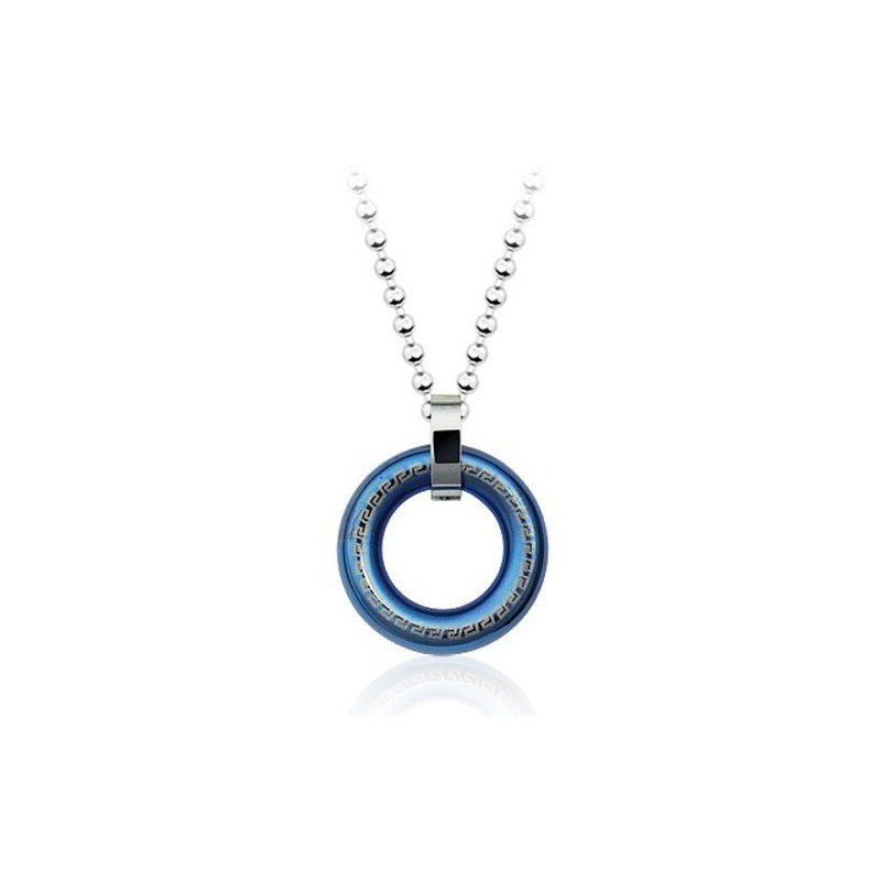 Retro Heren Ringvormige Blauwe Titanium Hanger - Gratis Ketting Retro Heren Ringvormige Blauwe Titanium Hanger - Gratis Ketting