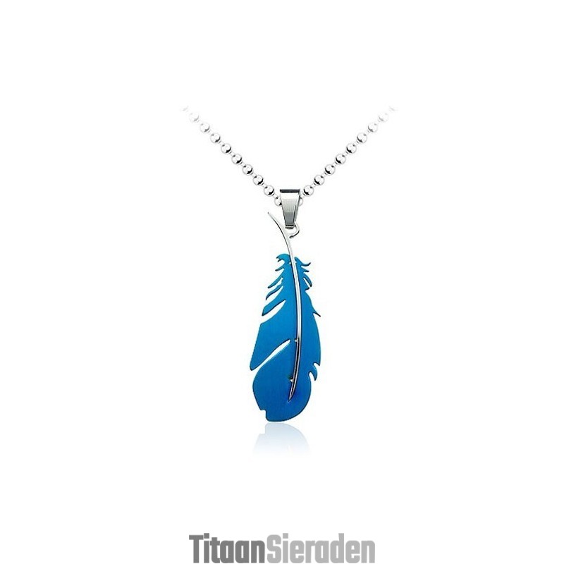 Populaire Blauwe Veervormige Titanium Hanger Voor Heren - Gratis Ketting