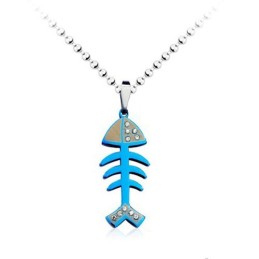 Schattige Blauwe Visgraat Titanium Hanger - Gratis Ketting