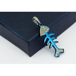 Schattige Blauwe Visgraat Titanium Hanger - Gratis Ketting