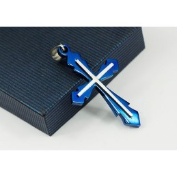 Mode Heren Blauwe Titanium Kruis Hanger - Gratis Ketting