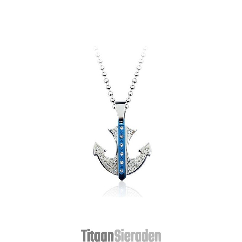 Populaire Blauwe Ankervormige Titanium Hanger - Gratis Ketting Populaire Blauwe Ankervormige Titanium Hanger - Gratis Ketting