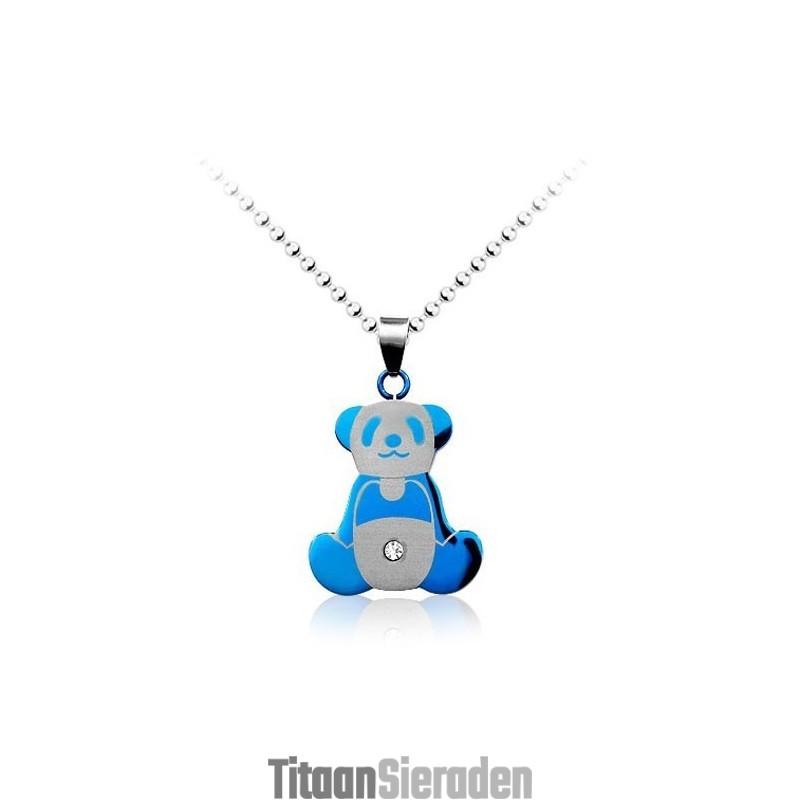 Schattige Herenblauwe Panda Titanium Hanger - Gratis Ketting Schattige Herenblauwe Panda Titanium Hanger - Gratis Ketting