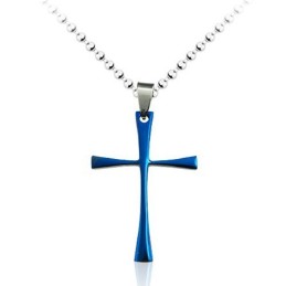 Herenblauwe Eenvoudige Titanium Kruishanger - Gratis Ketting