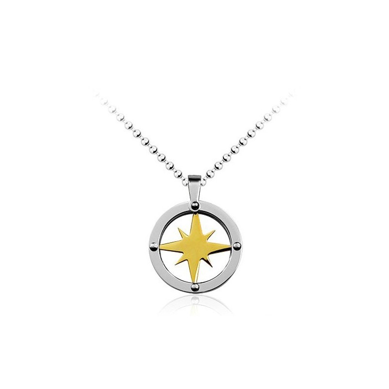 Golden Star Circle Heren Titanium Hanger - Gratis Ketting