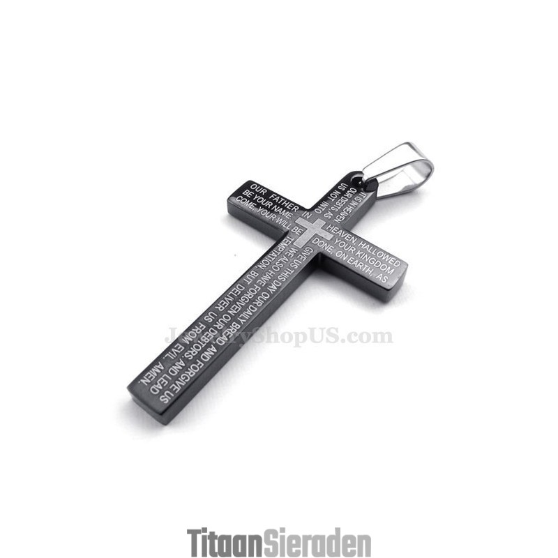 Titanium Kruis Hanger Ketting Met Schriftgedeelte (Gratis Ketting) Titanium Kruis Hanger Ketting Met Schriftgedeelte (Gratis Ketting)