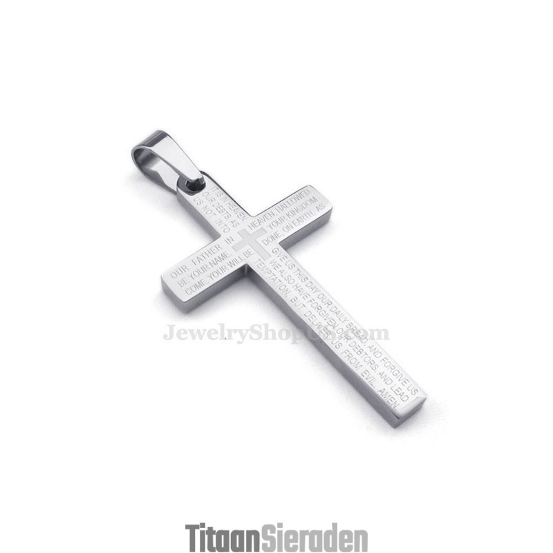 Titanium Kruishanger Met Schriftgedeelte (Gratis Ketting) Titanium Kruishanger Met Schriftgedeelte (Gratis Ketting)