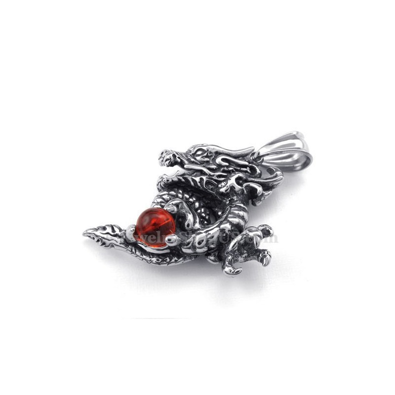 Prachtige Rode Zirkoon Titanium Drakenhanger Ketting (Gratis Ketting)