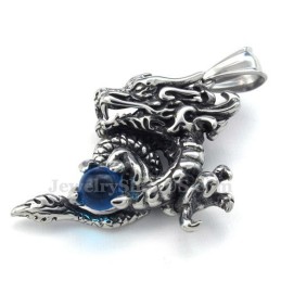 Prachtige Titanium Drakenhanger Met Blauwe Zirkoon (Gratis Ketting)