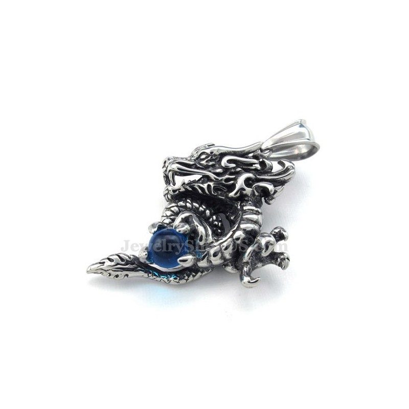 Prachtige Titanium Drakenhanger Met Blauwe Zirkoon (Gratis Ketting)