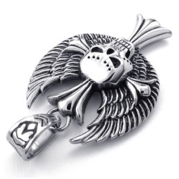 Titanium Vleugels Schedel Kruis Hanger Ketting (Gratis Ketting)