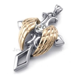 Titanium Kruishanger Met Roségouden Engelenvleugels (Gratis Ketting)