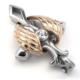 Titanium Kruishanger Met Roségouden Engelenvleugels (Gratis Ketting)