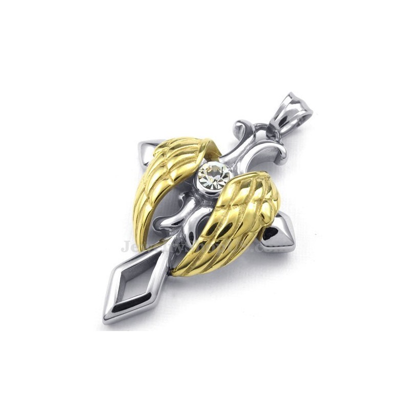 Gouden Engelenvleugels Titanium Kruis Hanger Ketting (Gratis Ketting) Gouden Engelenvleugels Titanium Kruis Hanger Ketting (Gratis Ketting)