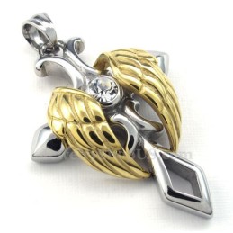 Gouden Engelenvleugels Titanium Kruis Hanger Ketting (Gratis Ketting)
