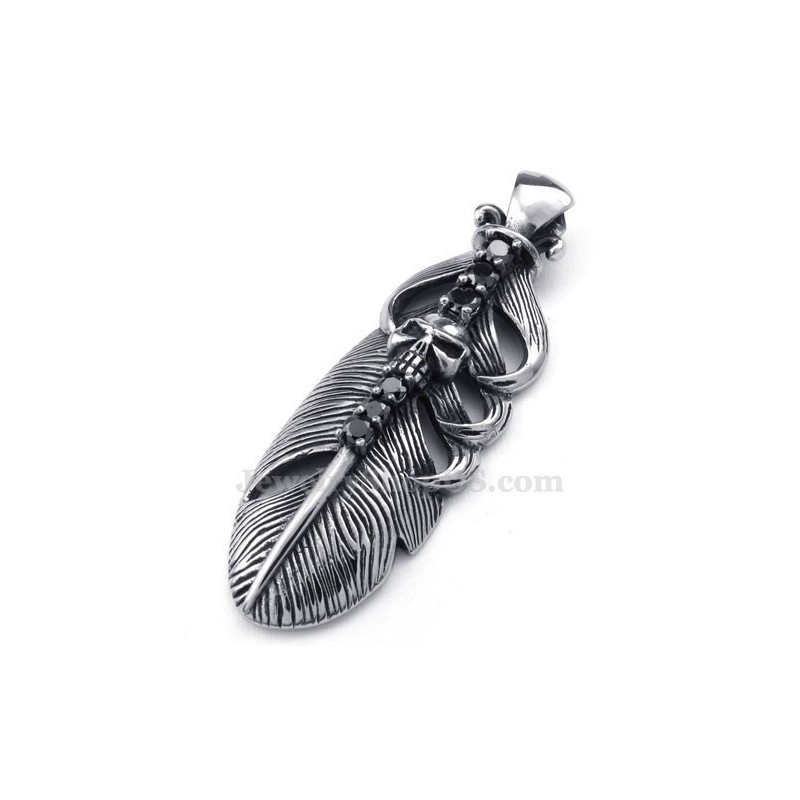 Titanium Veerhanger Ketting Versierd Met Schedel (Gratis Ketting) Titanium Veerhanger Ketting Versierd Met Schedel (Gratis Ketting)