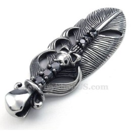 Titanium Veerhanger Ketting Versierd Met Schedel (Gratis Ketting)