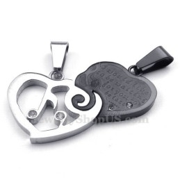 Zilveren En Zwarte Titanium Ketting Met Hartjeshanger (Gratis Ketting) (Één Paar)
