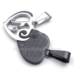 Zilveren En Zwarte Titanium Ketting Met Hartjeshanger (Gratis Ketting) (Één Paar)