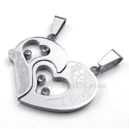 Zilveren Titanium Ketting Met Hartjeshanger (Gratis Ketting) (Één Paar)