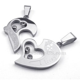 Zilveren Titanium Ketting Met Hartjeshanger (Gratis Ketting) (Één Paar)