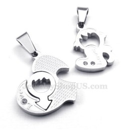 Titanium Ketting Met Twee Harten Als Hanger (Gratis Ketting) (Één Paar)