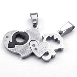 Titanium Ketting Met Twee Harten Als Hanger (Gratis Ketting) (Één Paar)