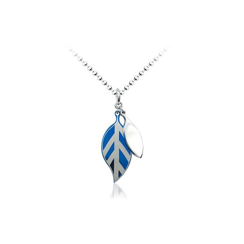Mode Blauwe Blad Titanium Hanger - Gratis Ketting