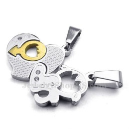 Titanium Ketting Met Twee Harten Als Hanger (Gratis Ketting) (Één Paar)
