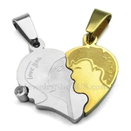 Titanium Koppels Split Harten Hanger Ketting (Gratis Ketting) (Één Paar)