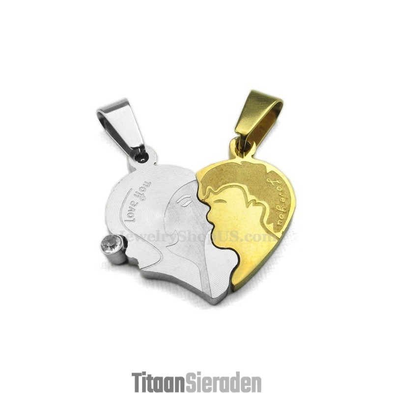 Titanium Koppels Split Harten Hanger Ketting (Gratis Ketting) (Één Paar) Titanium Koppels Split Harten Hanger Ketting (Gratis Ketting) (Één Paar)