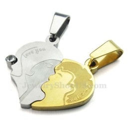 Titanium Koppels Split Harten Hanger Ketting (Gratis Ketting) (Één Paar)