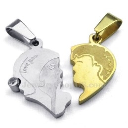 Titanium Koppels Split Harten Hanger Ketting (Gratis Ketting) (Één Paar)
