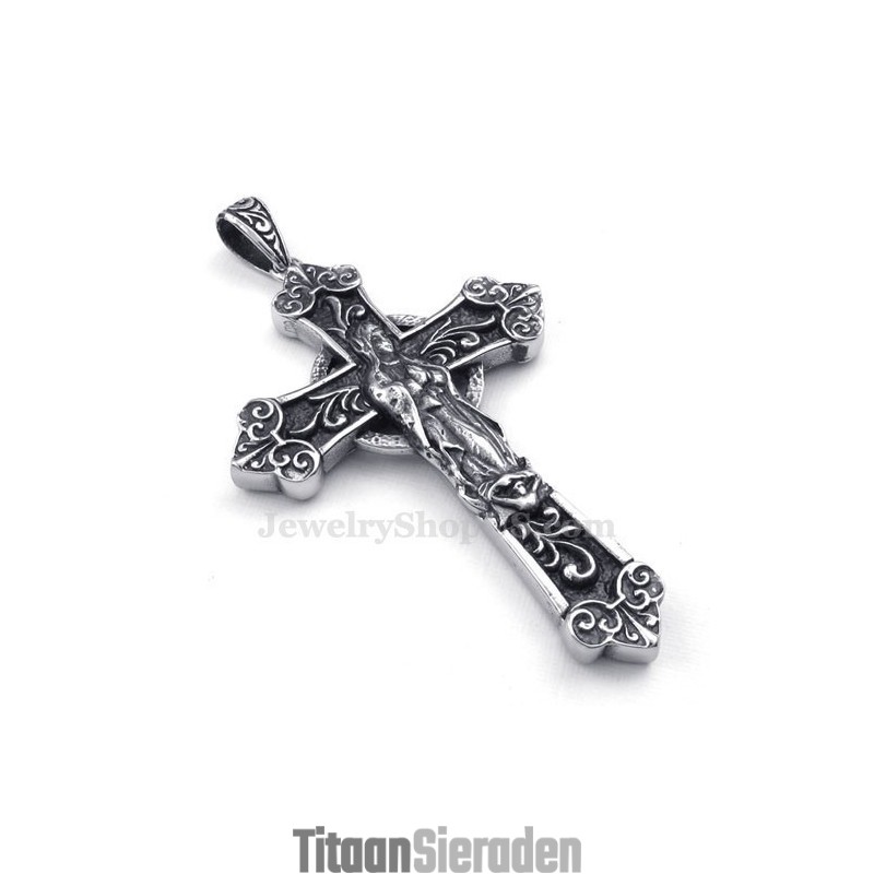 Onze-Lieve-Vrouwe Titanium Kruis Hanger Ketting (Gratis Ketting)