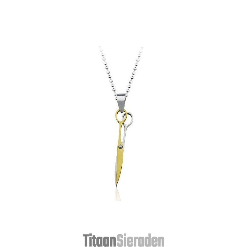 Gloden Scissor Fashion Titanium Hanger - Gratis Ketting Gloden Scissor Fashion Titanium Hanger - Gratis Ketting