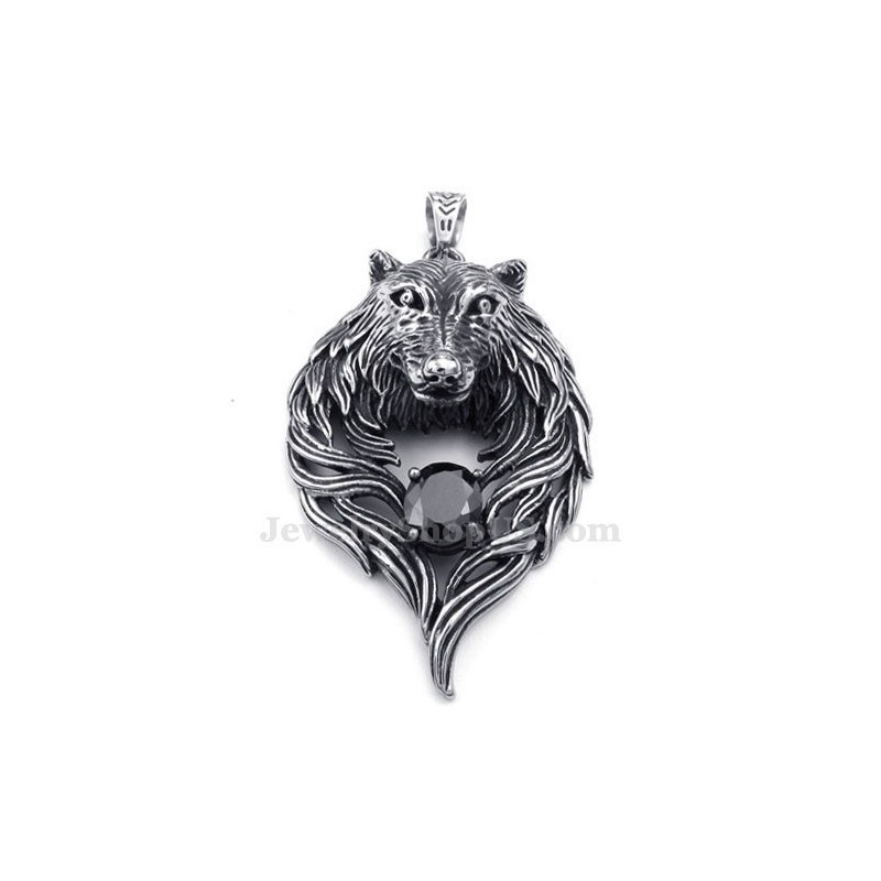 Zwarte Zirkoon Titanium Wolf Hanger Ketting (Gratis Ketting) Zwarte Zirkoon Titanium Wolf Hanger Ketting (Gratis Ketting)