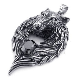 Zwarte Zirkoon Titanium Wolf Hanger Ketting (Gratis Ketting)