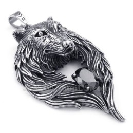Zwarte Zirkoon Titanium Wolf Hanger Ketting (Gratis Ketting)